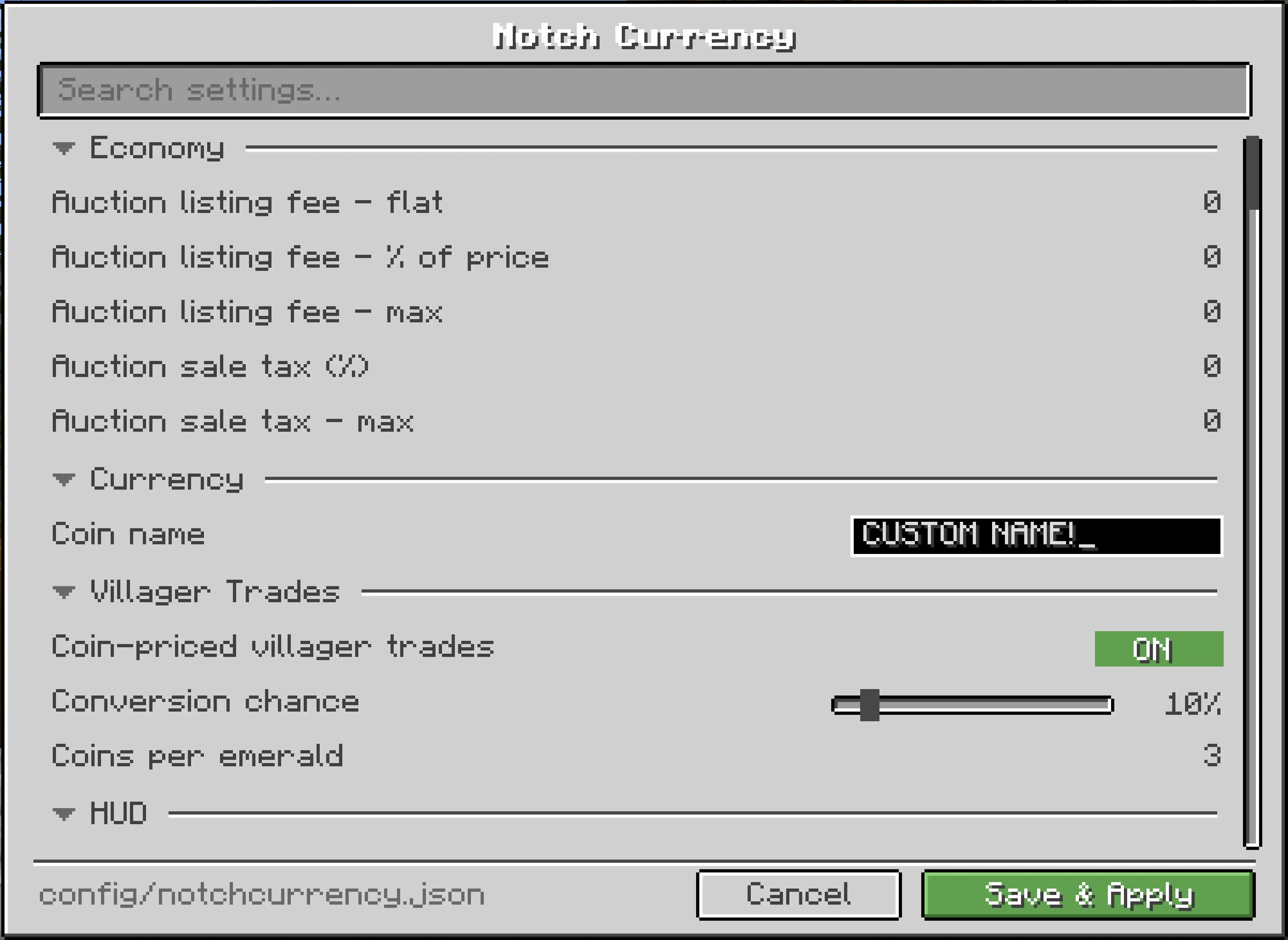 Custom currency options