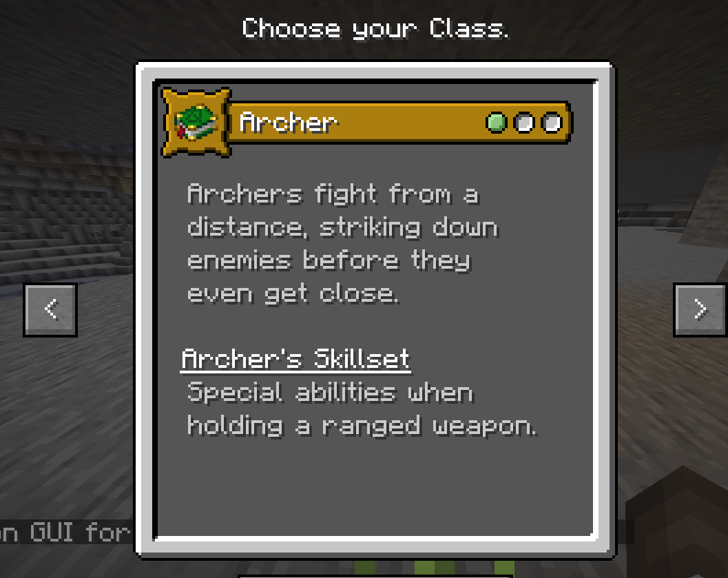 Class selection screen