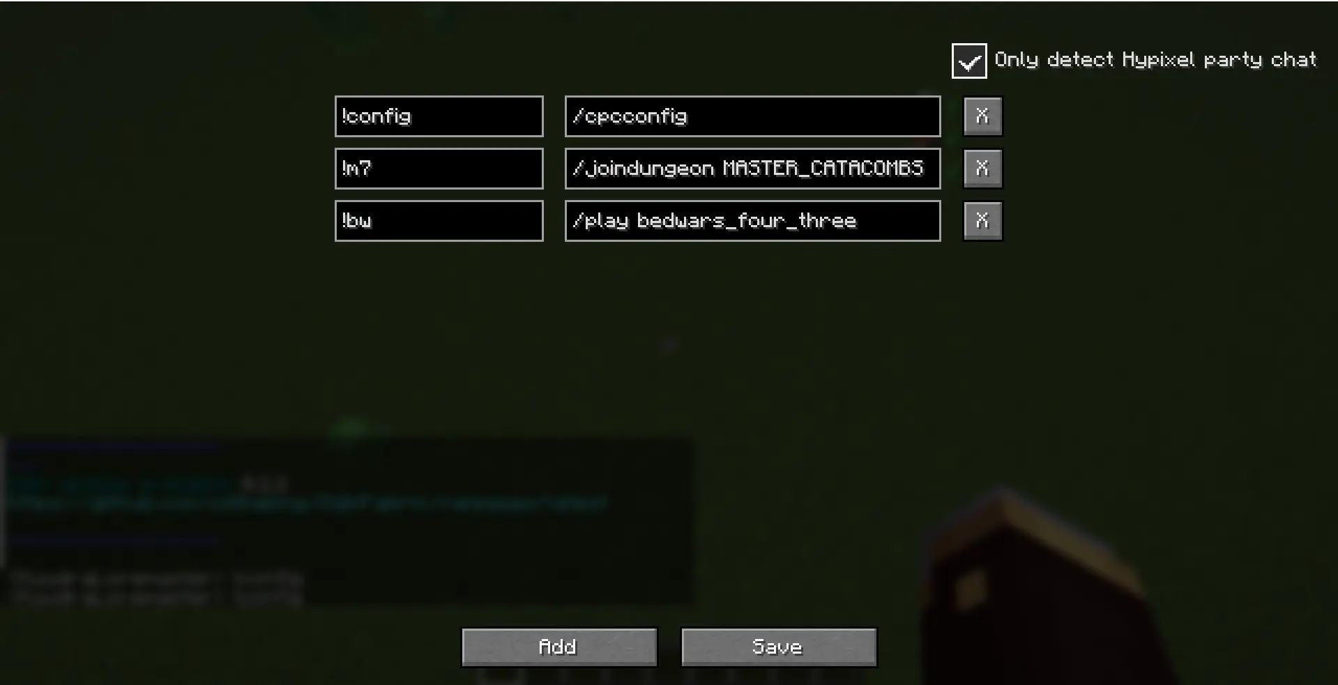 config screen