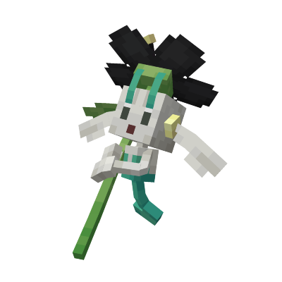 A Floette holding a black flower looking up on the text above it