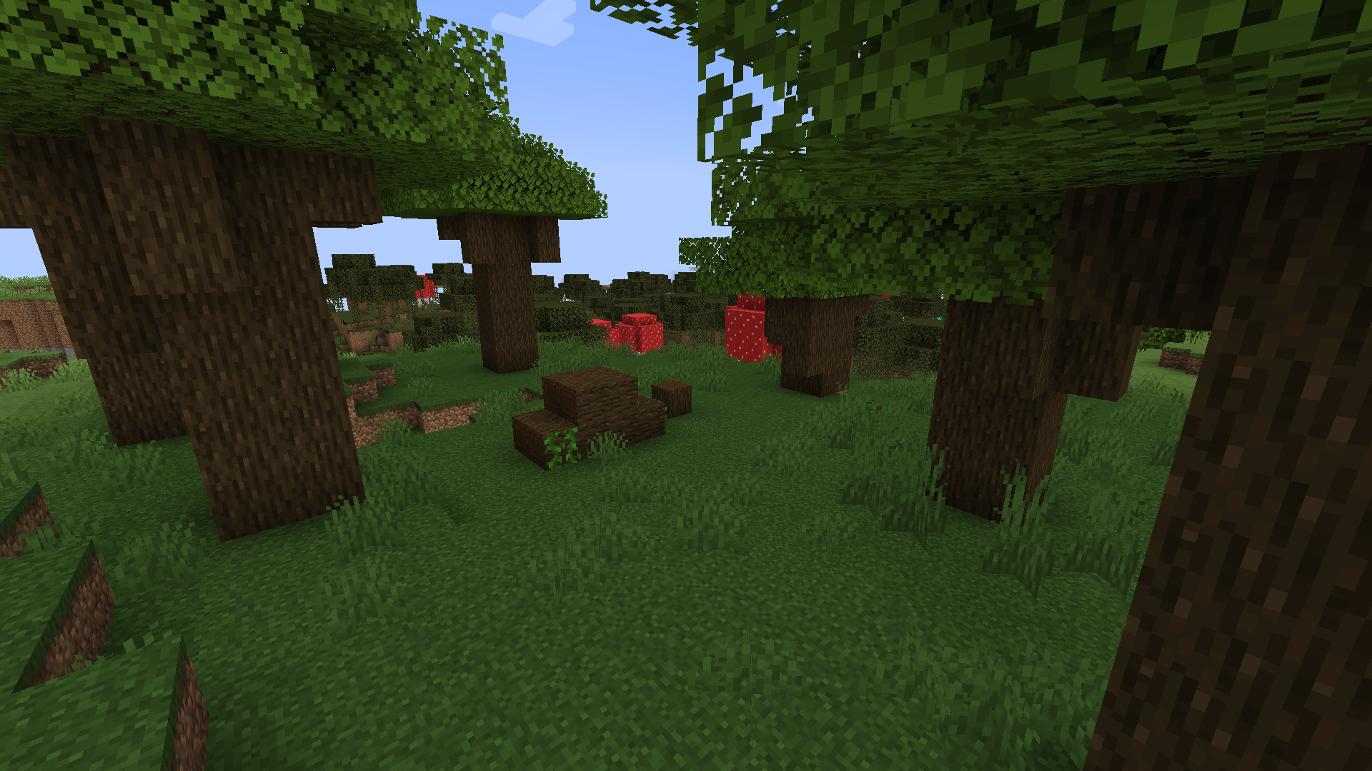 Fallen dark oak tree + mushroom trees in swamp