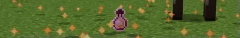 A golden XP potion bottle sits on top of grass surrounded by sparkling gold XP.