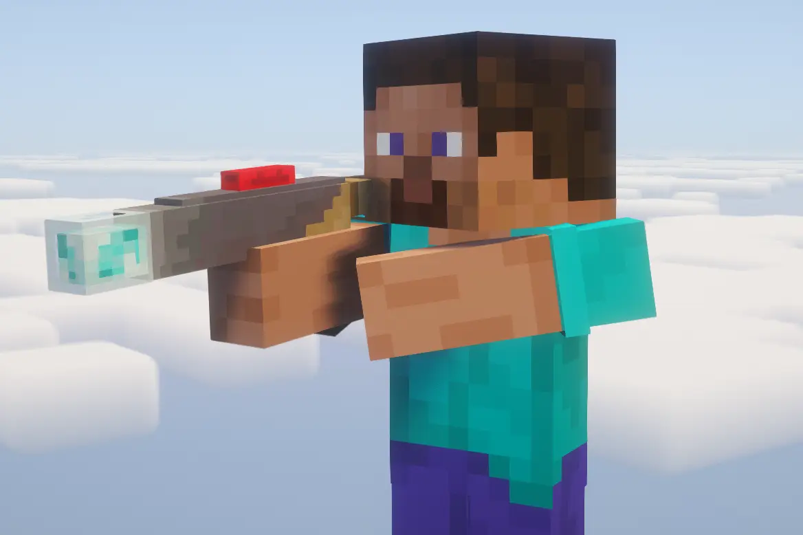 Steve holding the Blaster.