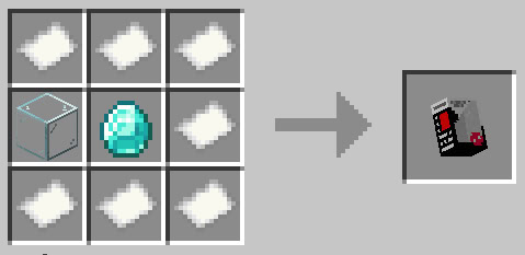 The recipe for a Box, laid out with 3 paper on top, a glass block, diamond and paper in the center, and 3 paper on bottom