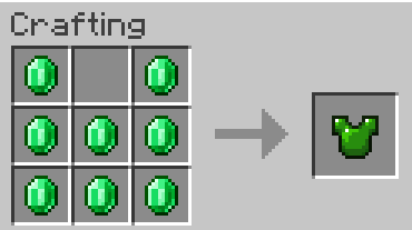 This image shows the crafting recipe for an emerald chestplate (just like for example the vanilla recipe for an iron chestplate made from iron ingots)