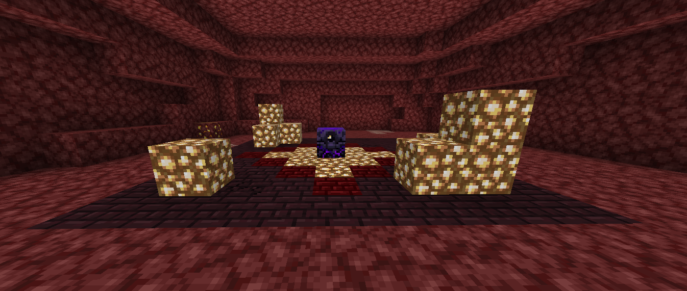 A place in the nether featuring a respawn anchor filled 1/4th with glowstone around it and then nether bricks around those glowstone