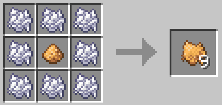 A 3x3 crafting grid, 8 bonemeal surrounding 1 glowstone dust. Results in 9 floral fertilizer items.