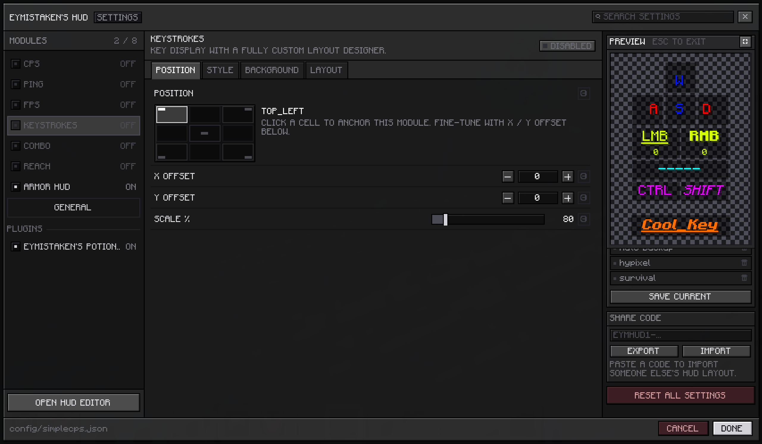 new preview with keystrokes with focus mode