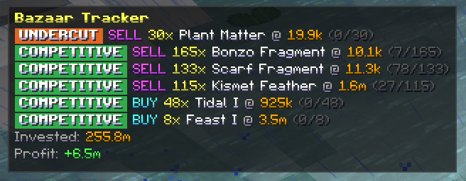 Screenshot of Bazaar Tracker