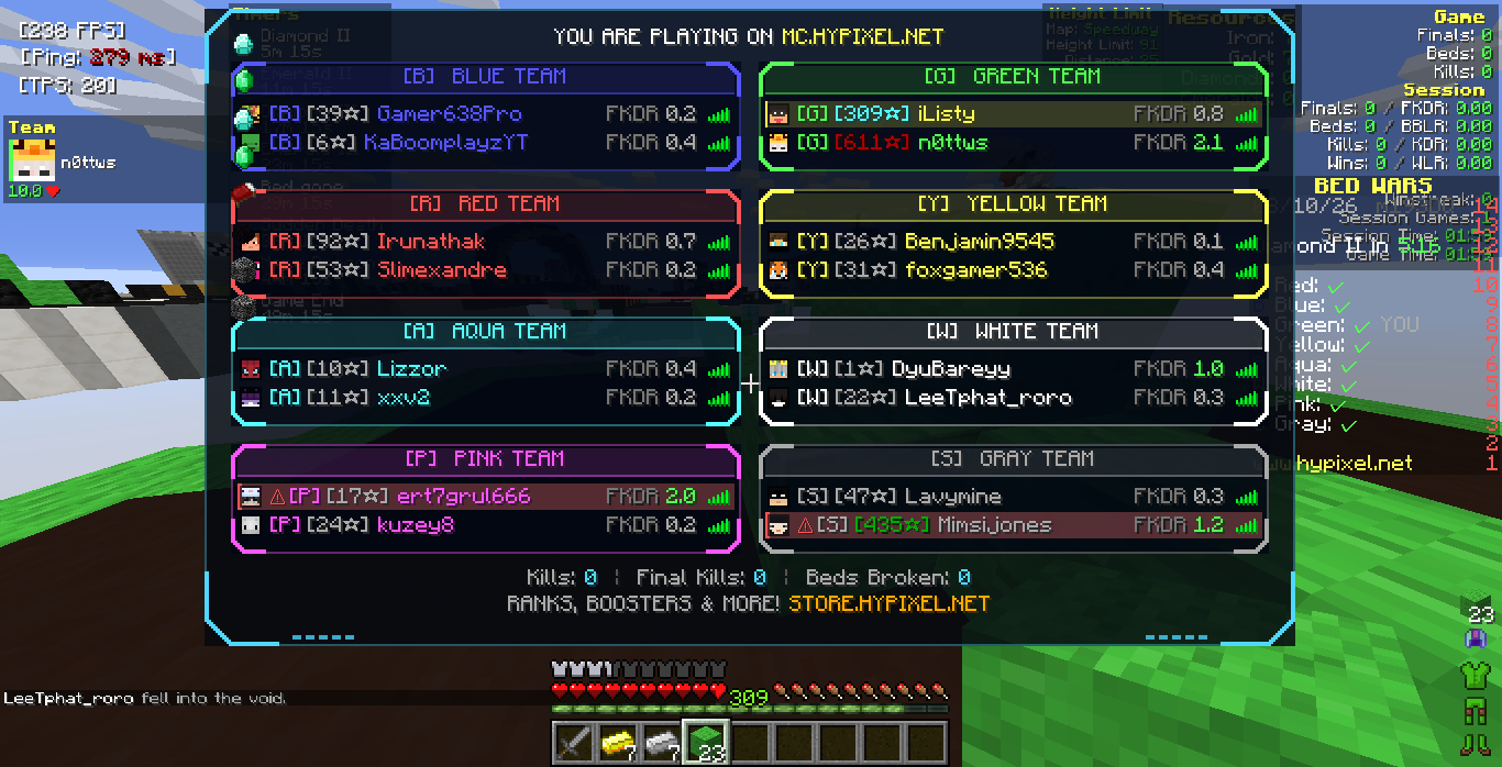 Updated tablist showing all teams and cheater highlighted in red background