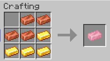 Crafting recipe for the rose-gold ingot, made from 4 copper and 4 gold ingots.
