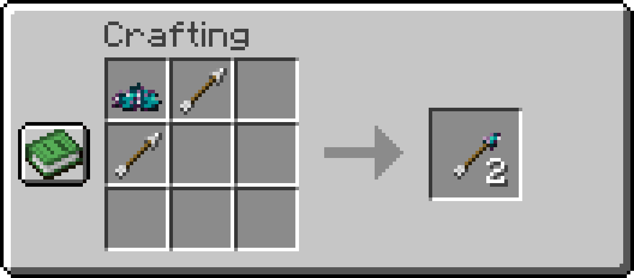 Chorus pearl arrow crafting recipe: chorus pearl grounds, 2 arrows in any assortment, produces 2 chorus pearl arrows