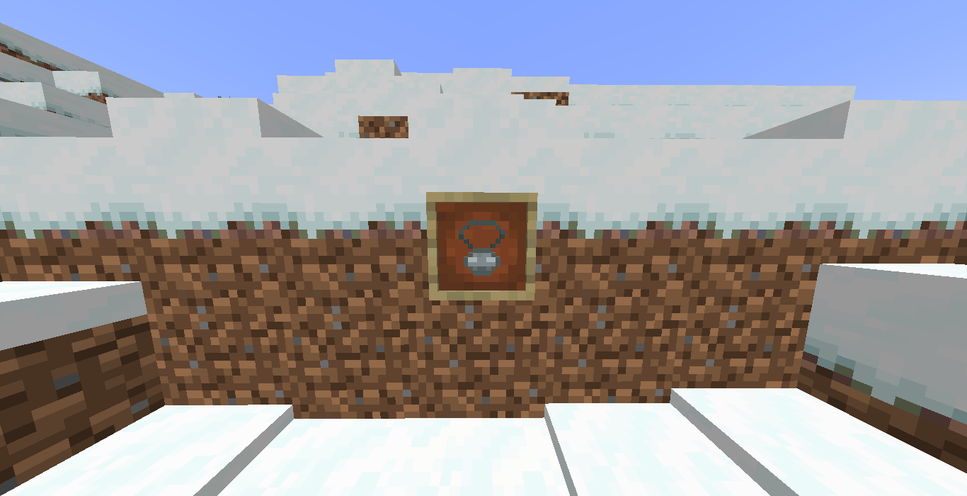 The Stray Charm in an item frame in a snowy plains