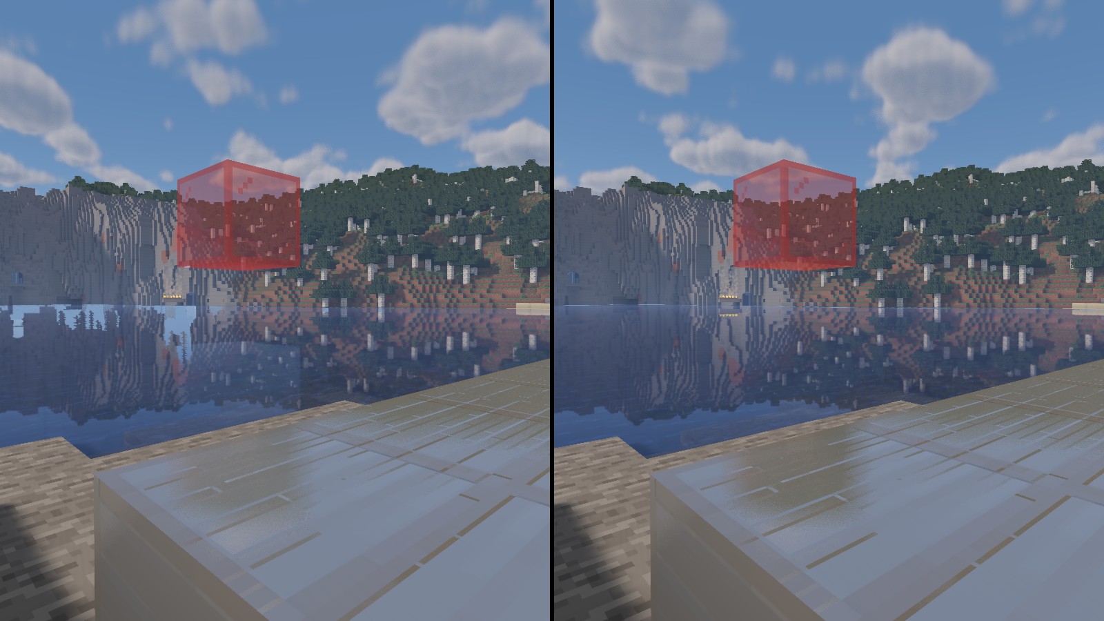 Before after image showing reflection holes fix