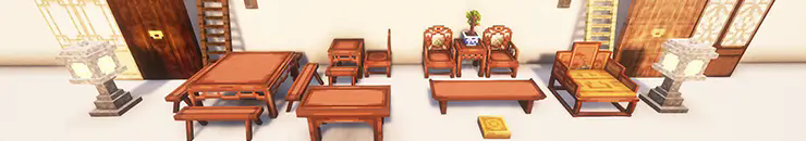 Chinese furniture items: wine tables, long benches, settees, Taishi chairs, mat tables...