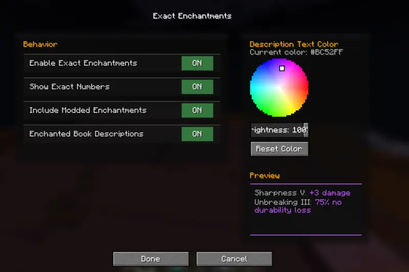 Config settings in-game
