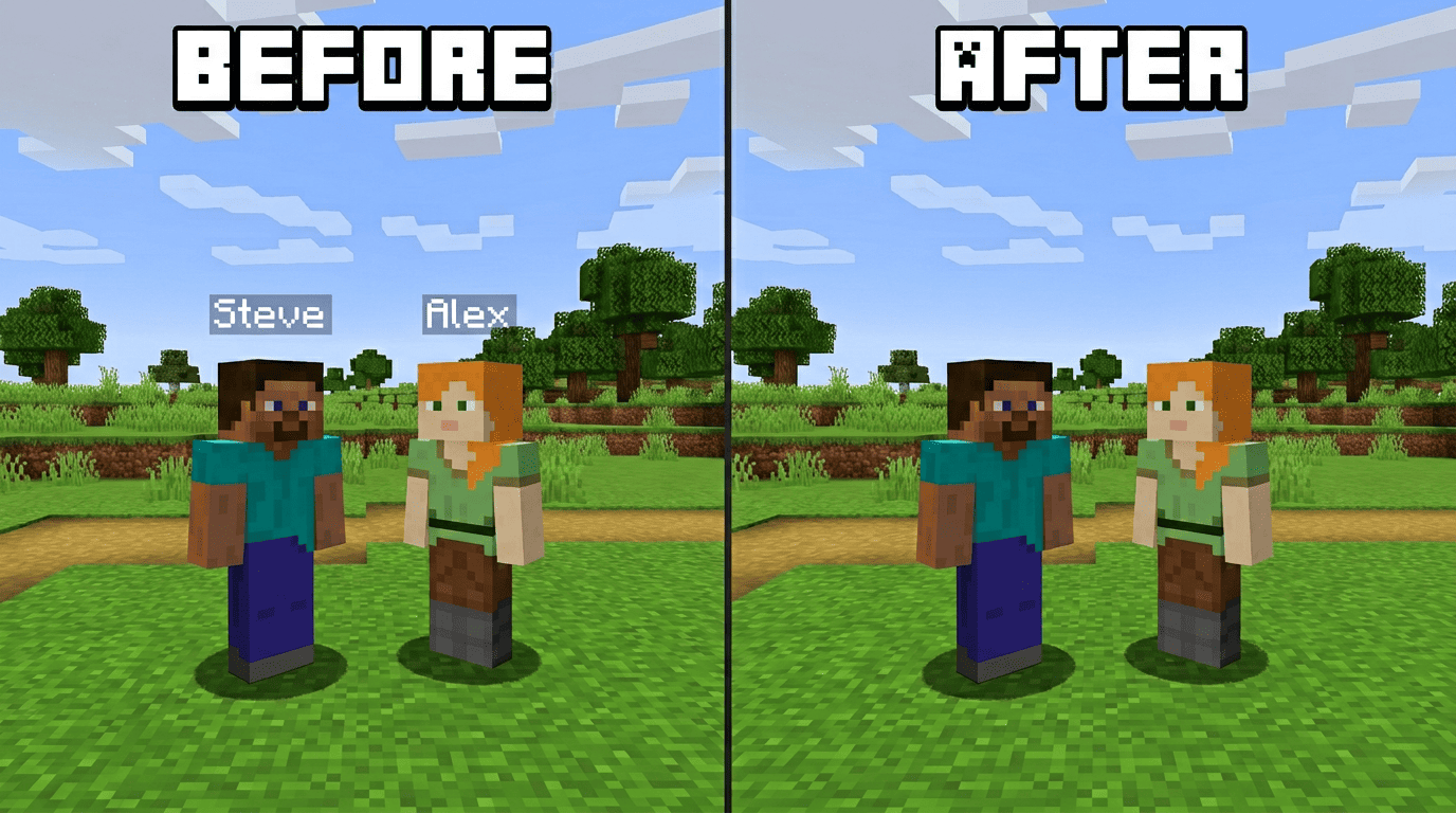Before and after image of hidden playernames!