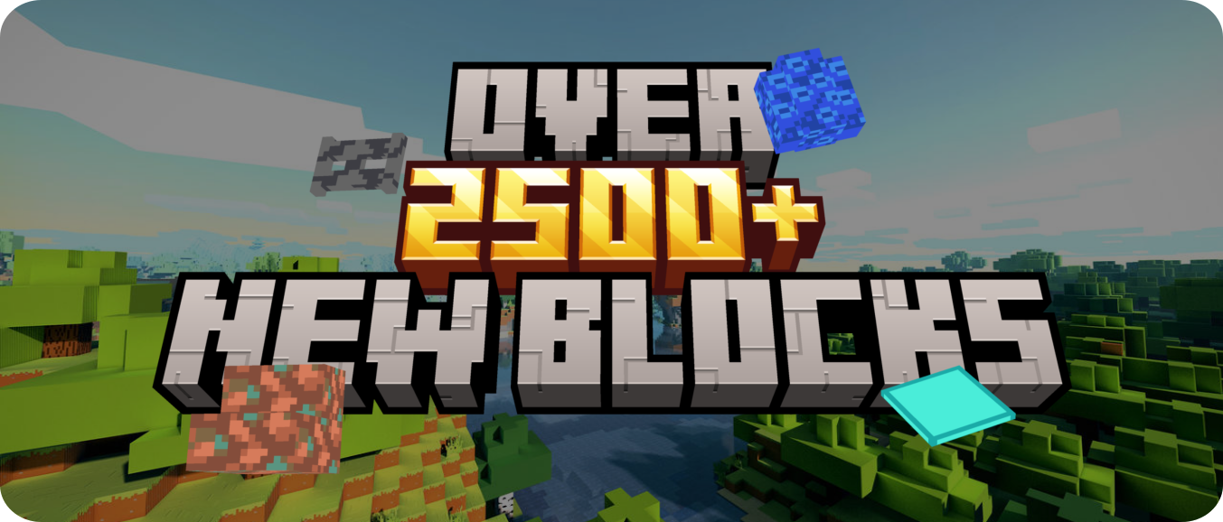 big title saying "Over 2500+ new blocks" with a few floating blocks around