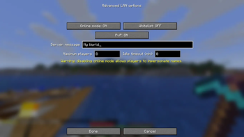 Advanced LAN options screen