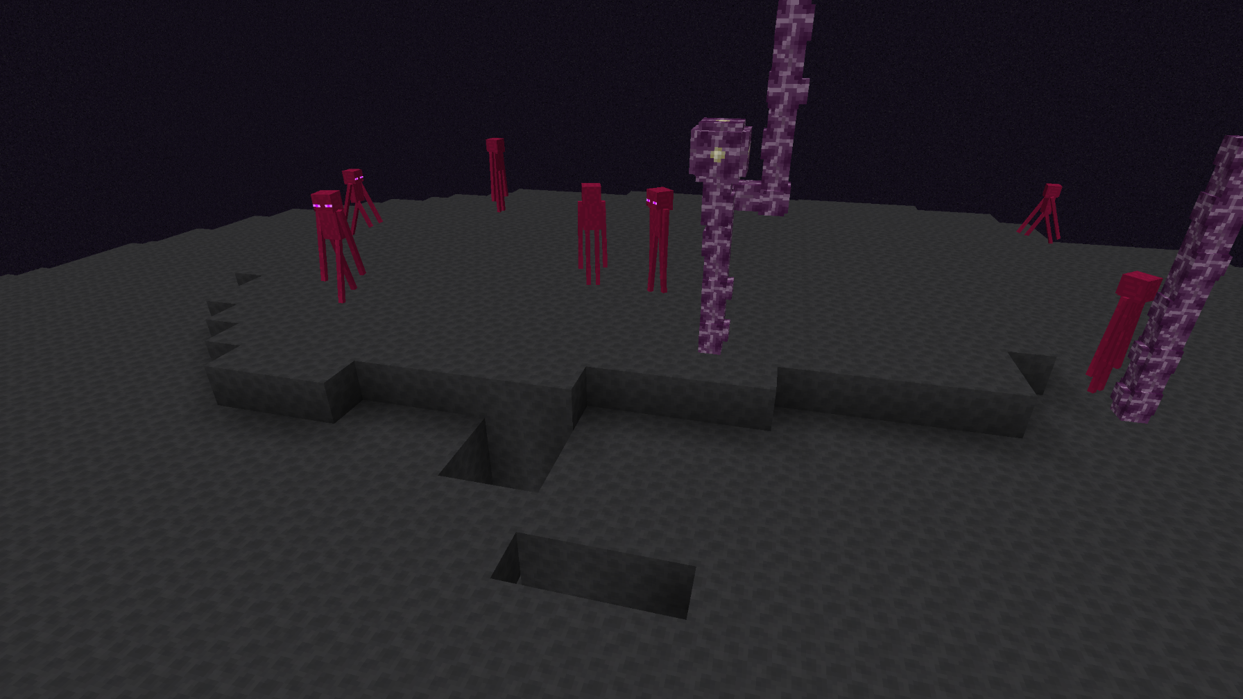 Demonstration of the resource pack, highlighting the darker coloured end stone and the high contrast endermen