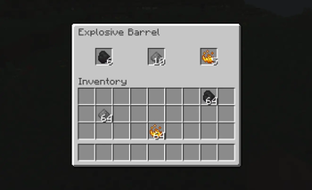 Showing off the inventory of an explosive barrel