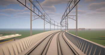 Concrete bridge with catenary and poles