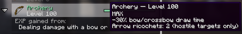 Archery at Level 100: -30% draw time, arrows ricochet to two extra targets