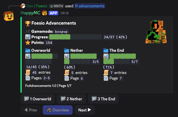 FoAdvancements progress shown in Discord