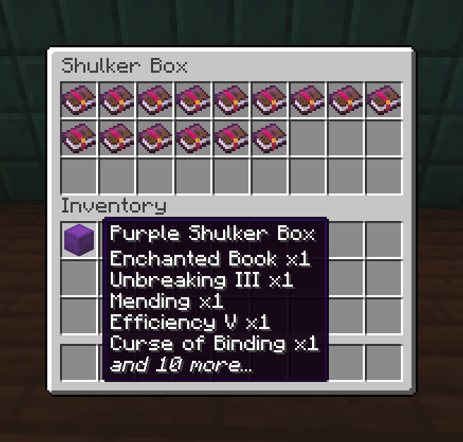 Enchanted books in a shulker box
