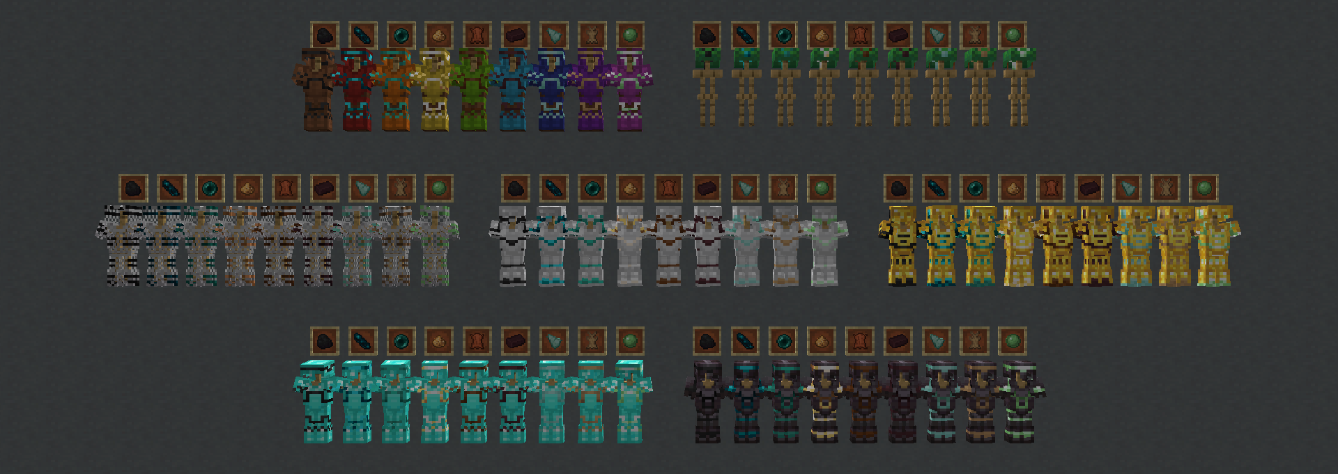 An updated preview of how the new trim materials look on all armour