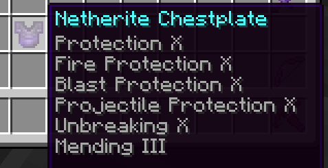 Chestplate with custom enchantment levels and conflicting enchantments.