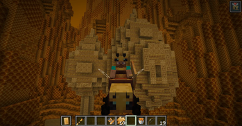 Riding Beehemoth with Hive Temple behind