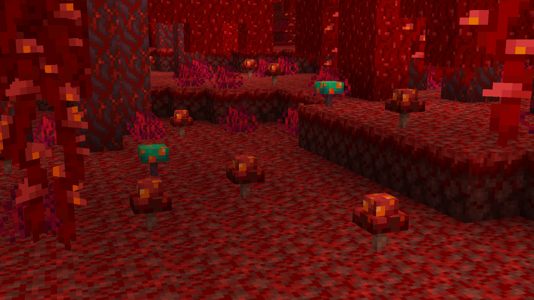 Minecraft scene showcasing remodeled nether fungi in the nether