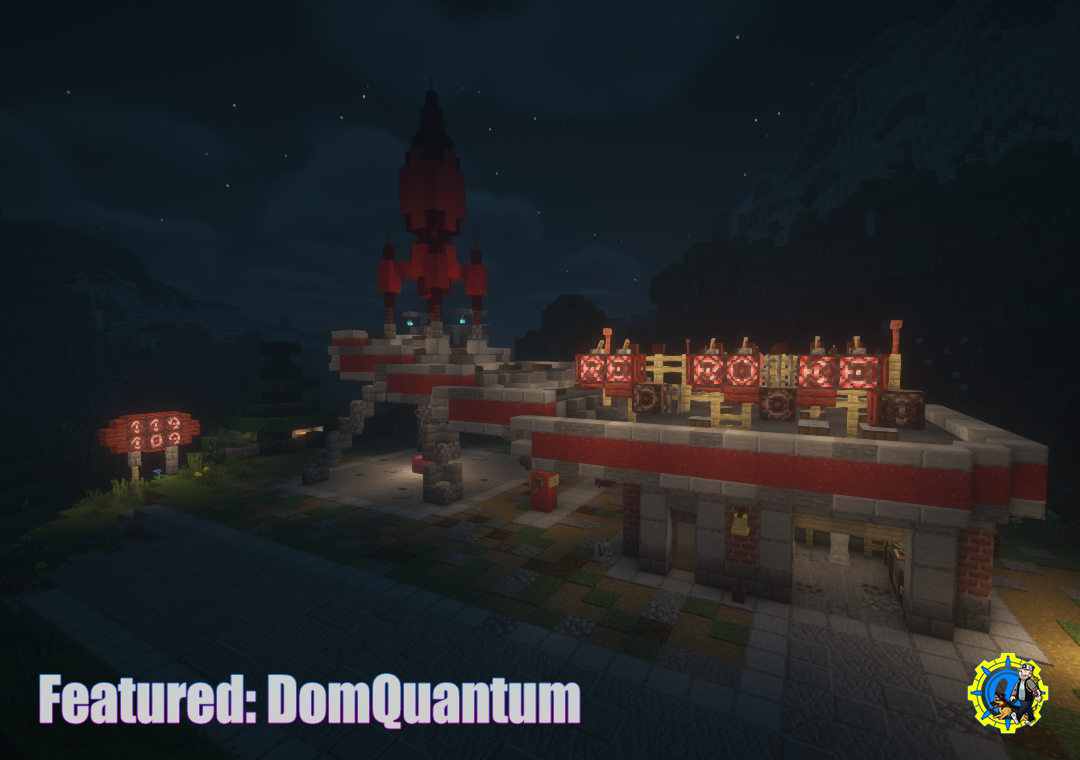 DomQuantum's Red Rocket Station - Night time screenshot of Quantum Lamps.