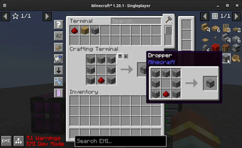 Clicking on a recipe brings the items from the system to the crafting terminals' grid.