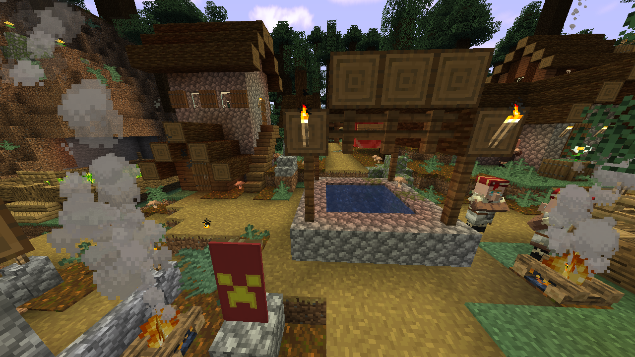 A Taiga-style village spawned in a Taiga biome