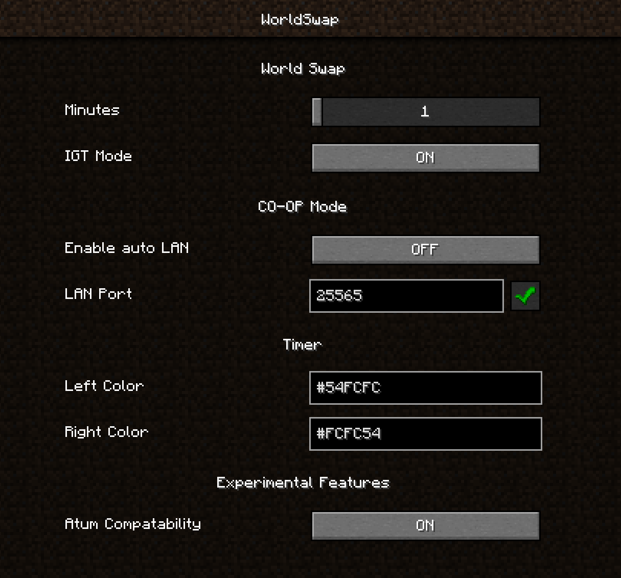 Settings of WorldSwap 2.0