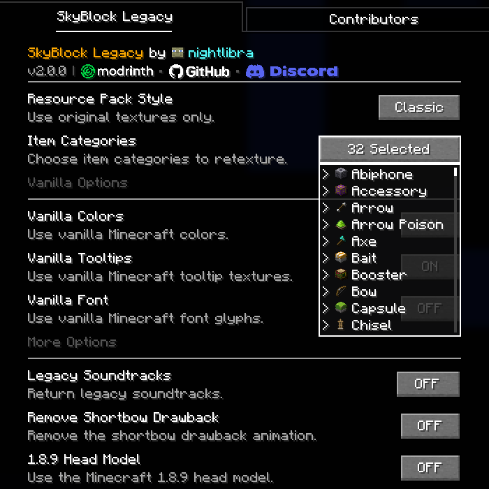Configuration Menu (Opened)