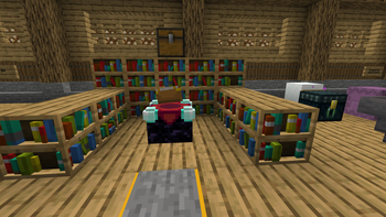 Variated bookshelves, 3D books and 3D enchanting station