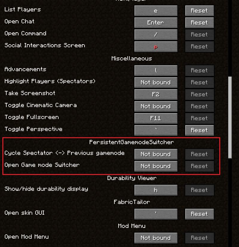 Keybind in Controls menu
