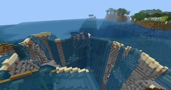 Sinkhole partially in an ocean biome