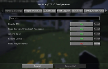 TTS Settings Panel