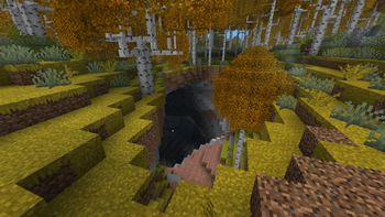 Autumn forest terrain with cave