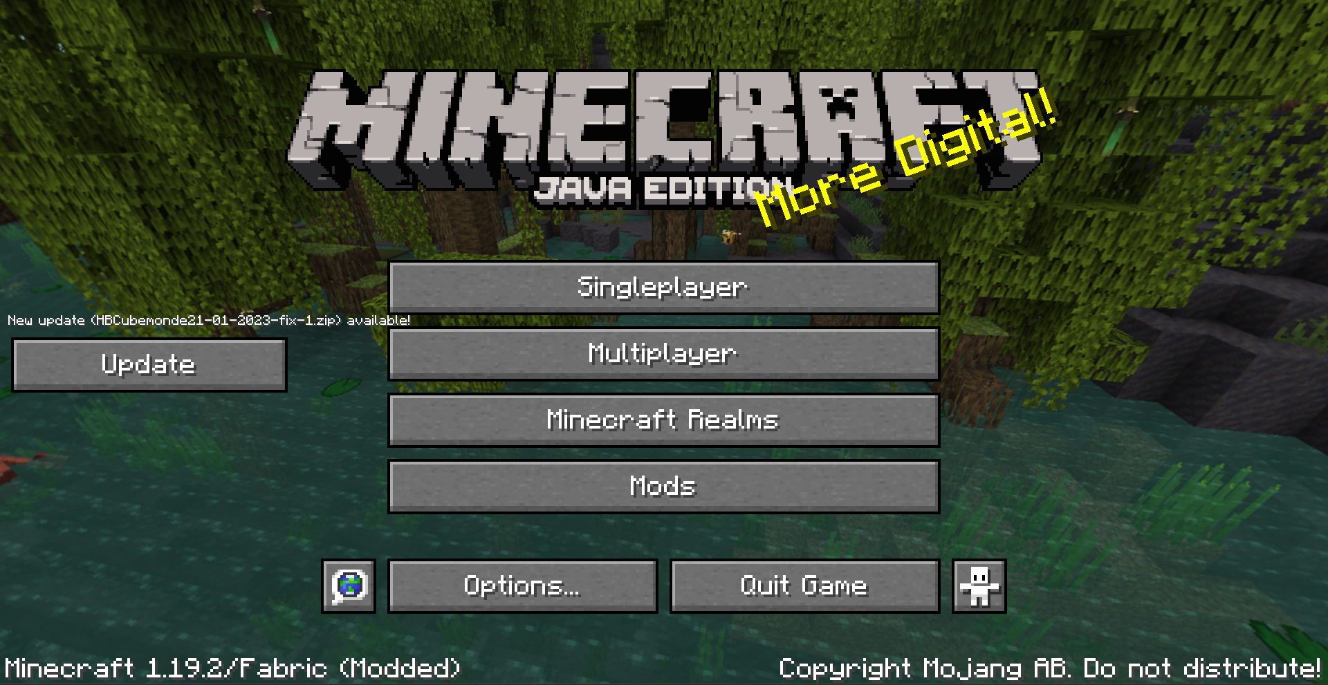 Basic main menu screen with an update button