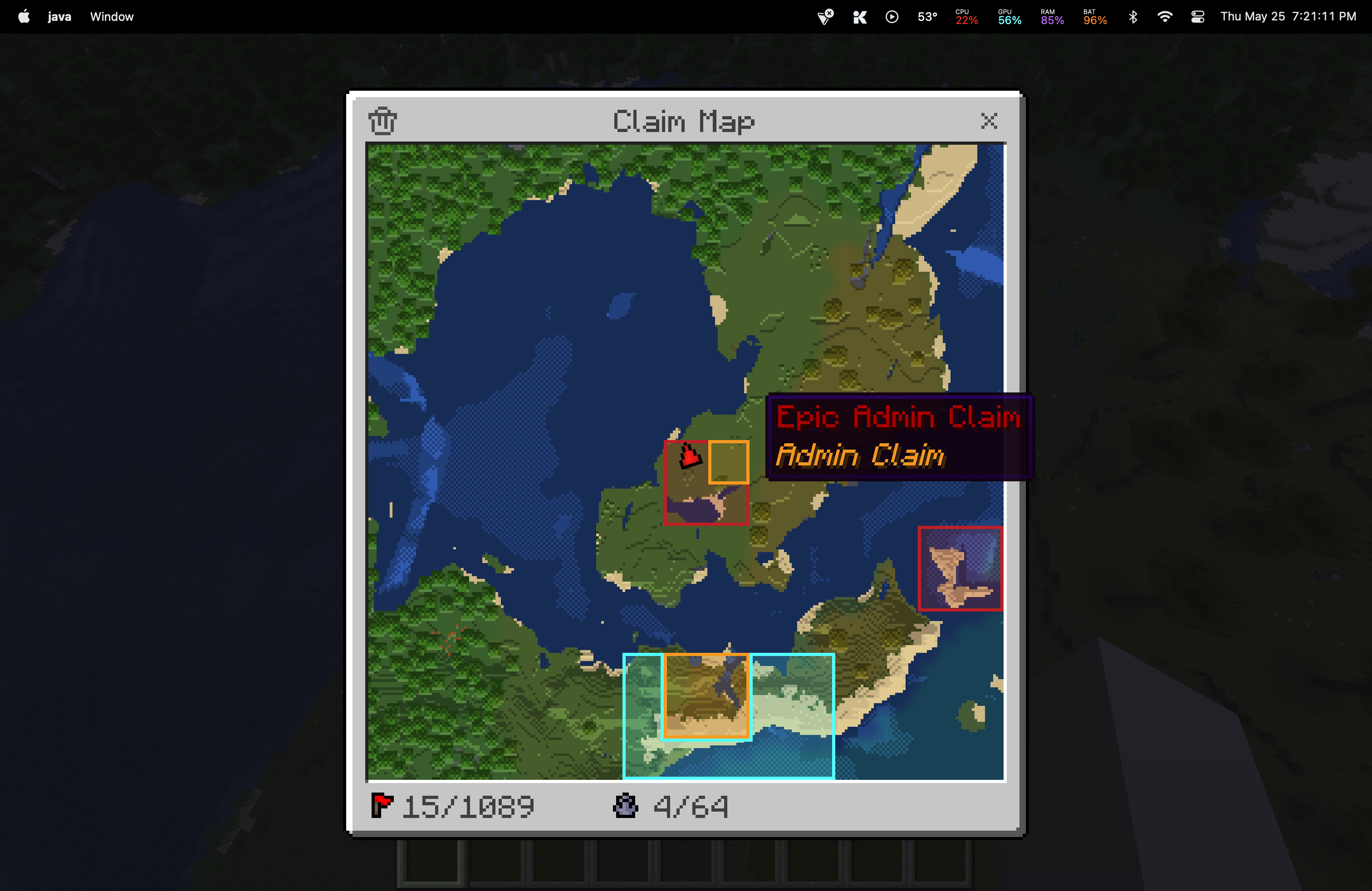 Epic admin claim shown on map