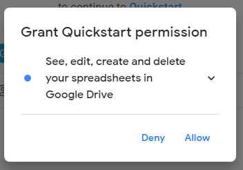 Grant Quickstart permission