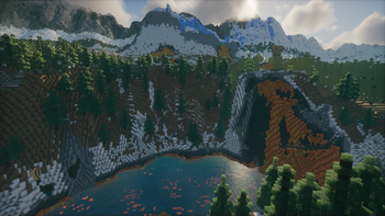 Magma lake beside mountain