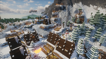 Snowy taiga village + sky village