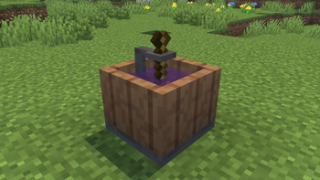 Dye Vat with Shovel and Purple Water