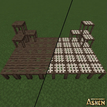 Left shows scaffolding as it appears in Ashen 16x, right shows Ashen Vanilla Scaffolding.